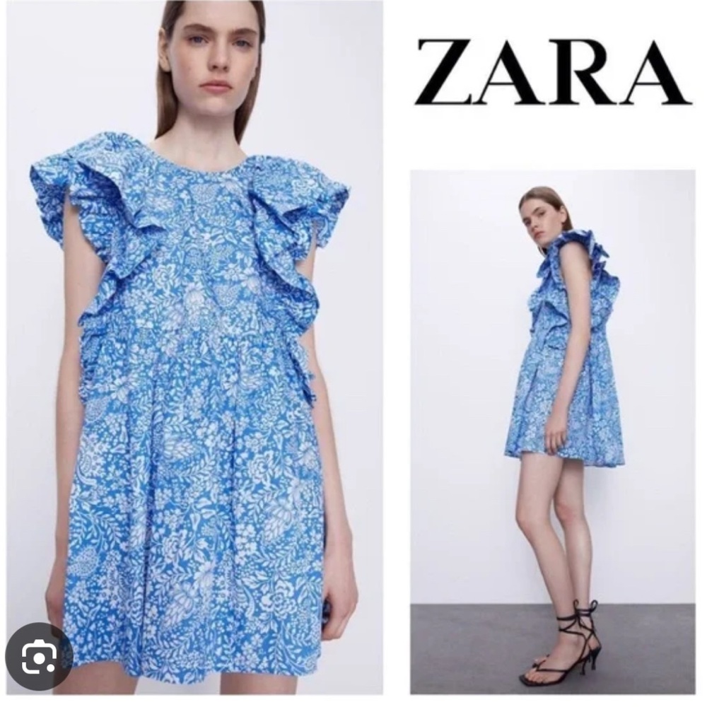 Zara Blue Floral Babydoll Dress